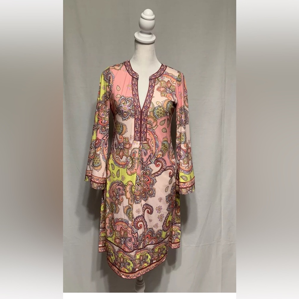 Hale Bob Women's Sz XS Pink Long Sleeve Jersey Dress
